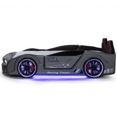 Дитяче ліжко машина Mustang Full Extra Grey 190х90 см з підсвічуванням, музикою, шкіряний салон, пультом